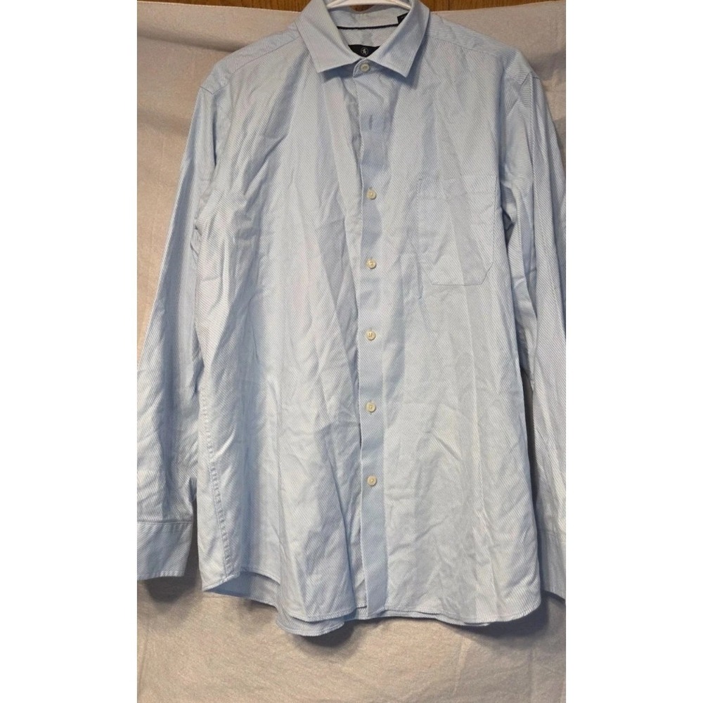 Hart Schaffner Marx Men's Dress Shirt Blue Cotton Button Front Long Sleeve Large